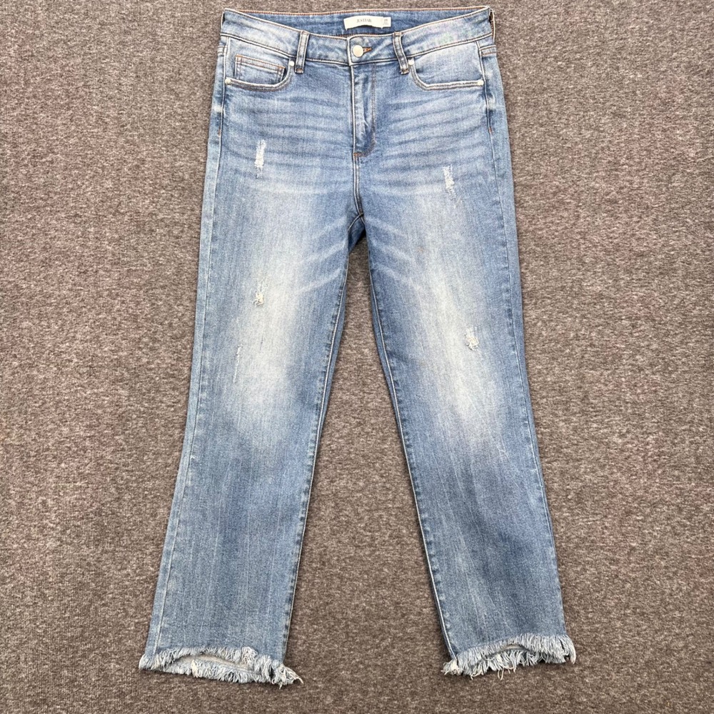 JustFab Womens Distressed Light Wash Straight Leg Jeans Raw Fringe‎ Hem Size 29